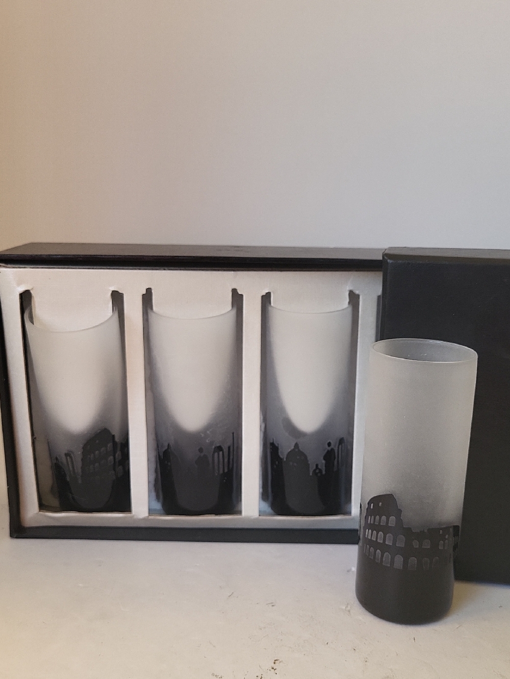 Slant Collection Frosted/Amethyst Black Shot Glass 4  Rome Skyline